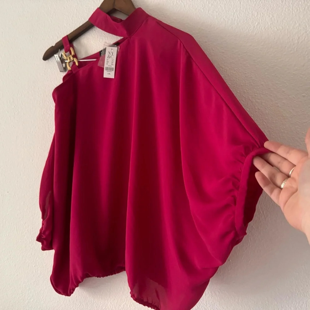 New York Company Cold Shoulder Fuchsia Top Blouse NEW L/XL Trendy Feminine - Picture 6 of 15